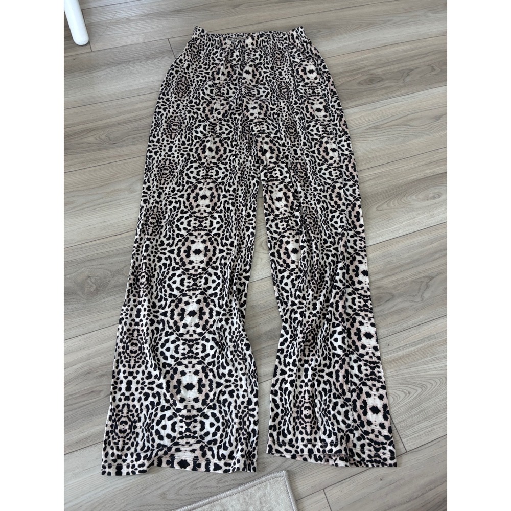 Missguided Leopard Print Wide Leg Pants Womens US 4 Animal Print Elastic Waist